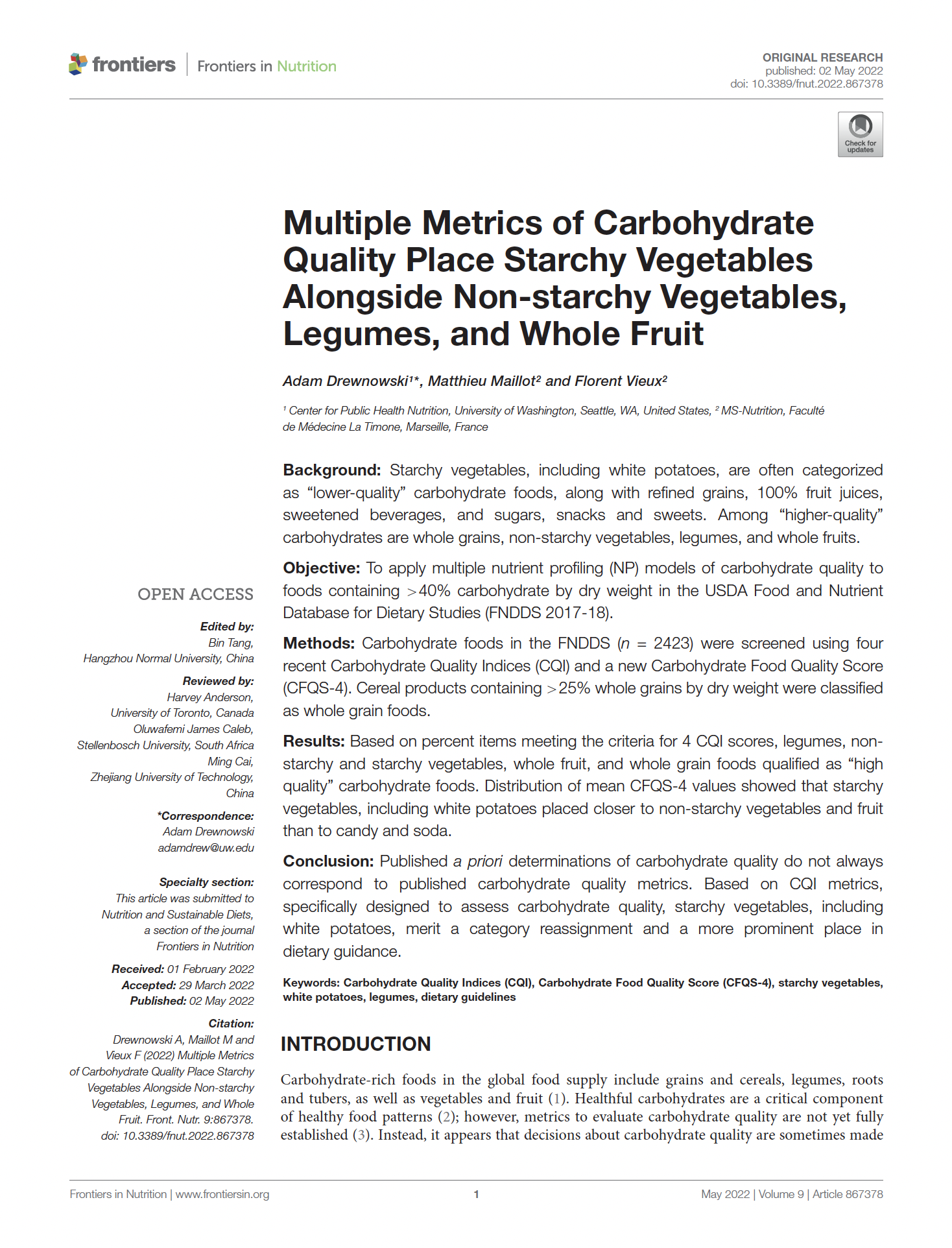 Metrics of Carbohydrate Quality
