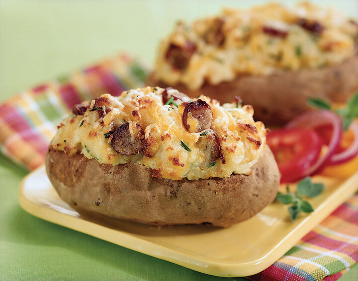 Twice-Baked Idaho® Potatoes With Sausage & Cheese