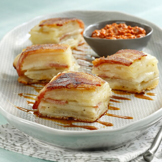 Potato Terrine with Romesco and Apple Gastrique