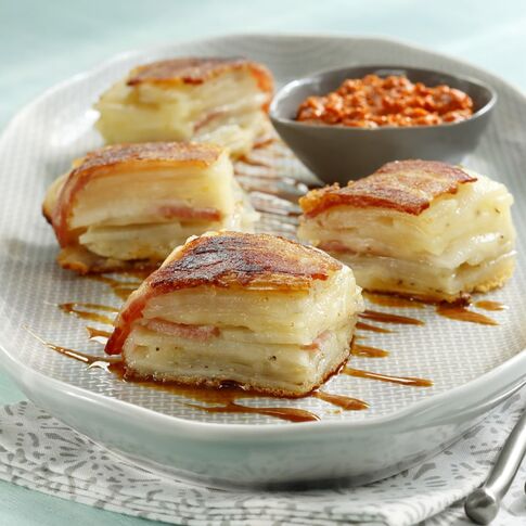 Potato Terrine with Romesco and Apple Gastrique