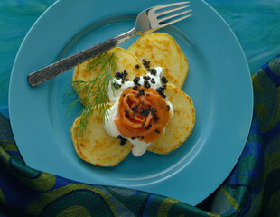 Potato Pancakes Vonnas with Smoked Salmon and (Osetra) Caviar