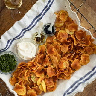 Easy, Crispy Olive Oil Idaho® Chips with Creme Fraiche & Caviar