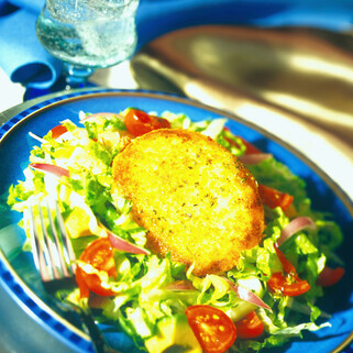Polpette of Potato with Avocado, Red Onion and Cucumber Salad
