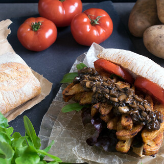 Potato Cajun Fry Vegan Po' Boy with Mushroom Gravy