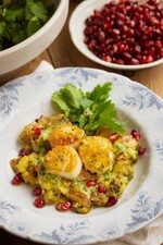 Smashed Potatoes with Cilantro Vinaigrette and Seared Scallops