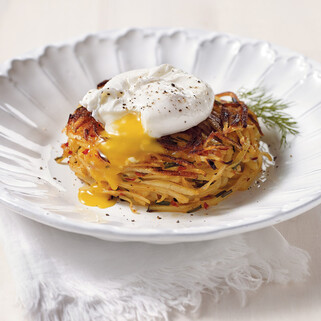Idaho® Potato Pancake with Neonata, Topped with Poached Egg 
