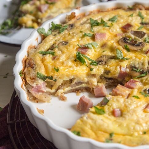 Ham and Cheese Quiche with Hashbrown Crust