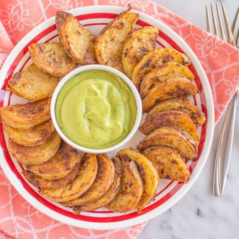 Chili Roasted Potatoes with Avocado Crema