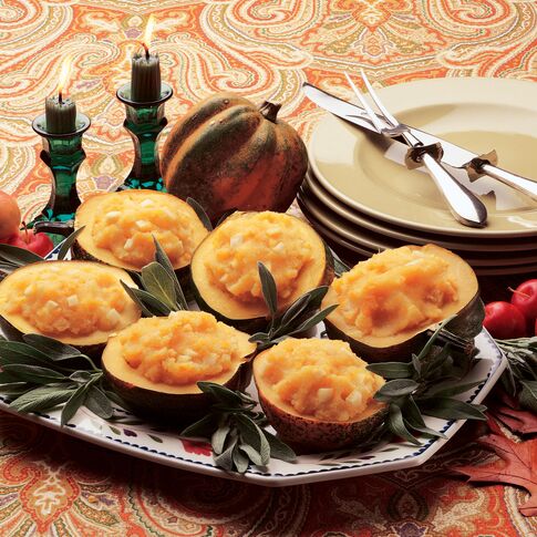 Idaho® Potatoes and Parsnips in Acorn Squash Bowls