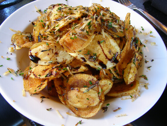 West Town Tavern Potato Chips with Parmesan, Rosemary, Balsamic Syrup and White Truffle Oil 