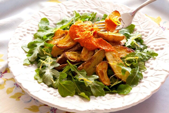 Romesco Fingerling Potato Salad on Bed of Greens