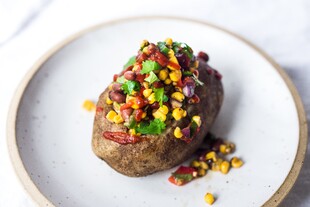 Baked Idaho® Potato with Roasted Corn and Black Bean Relish 