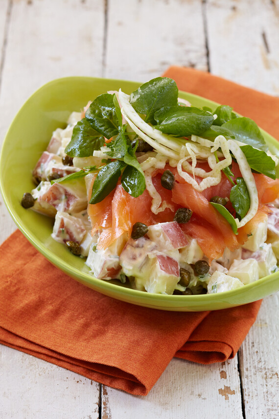 Crème Fraiche Idaho® Potato Salad with Smoked Salmon, Fennel, Capers and Watercress