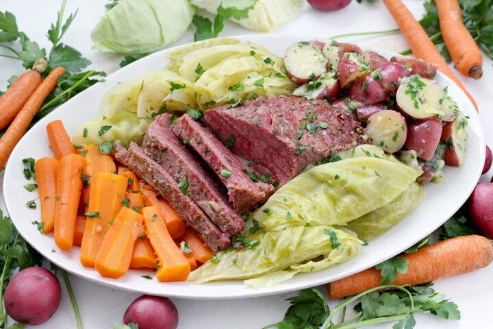 Instant Pot Corned Beef with Cabbage, Carrots, and Buttered Idaho® Potatoes