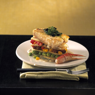 Lasagna of Idaho® Potato with Halibut and Lemon Grass Curry Sauce 