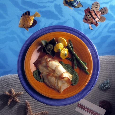 Potato Wrapped Jamaican Jerk Snapper with a Snap Pea & Jalapeno Pesto