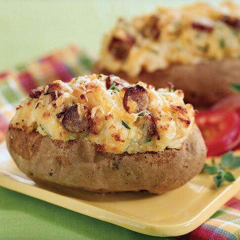Twice-Baked Idaho® Potatoes With Sausage & Cheese