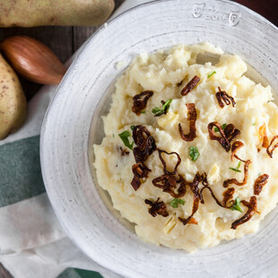 Horseradish Mashed Idaho® Potatoes with Crispy Shallots