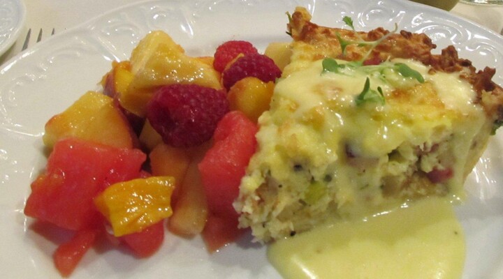 Potato Crusted Quiche with Ham, Leeks, Potatoes and Fontina Cheese