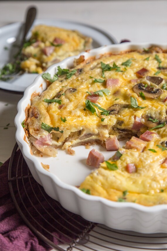 Ham and Cheese Quiche with Hashbrown Crust