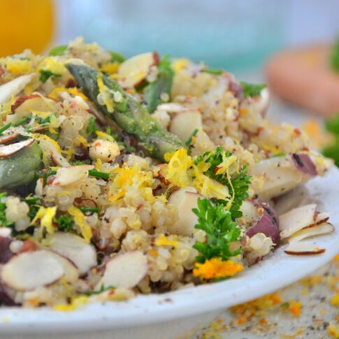 Asparagus and Potato Quinoa Salad with Orange Parsley Dressing