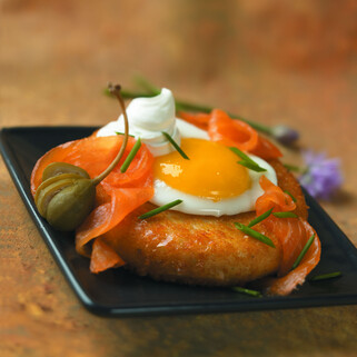 Idaho® Potato and Eggs with Smoked Salmon, Crème Fraiche and Chives