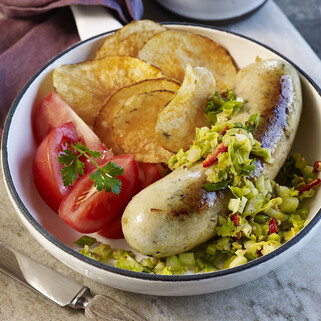 Potato-Bacon Sausage with Celery-Mustard Relish