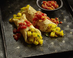 Mung Bean Crepes Stuffed with Spicy Idaho® Potatoes and Served with Heirloom Tomato Relish  