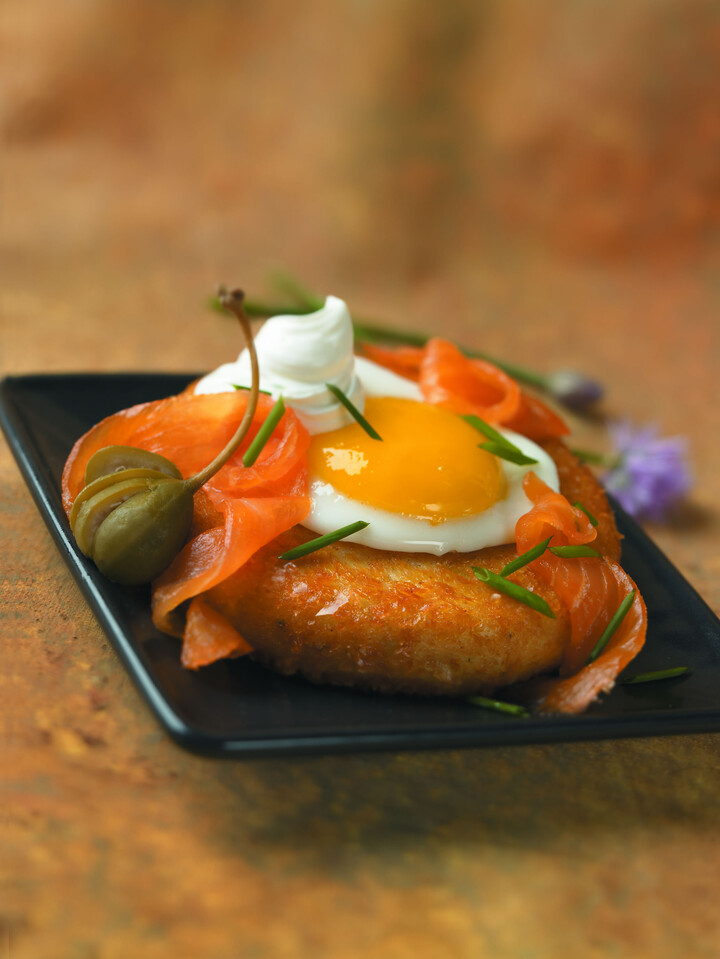 Idaho® Potato and Eggs with Smoked Salmon, Crème Fraiche and Chives