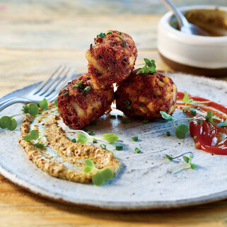 Boudin Potato Tots with Smoked Bourbon Mustard