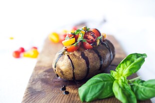 Baked Potato with Tomato-Basil Relish and Balsamic Drizzle