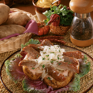 Reuben Brat-Stuffed Baked Idaho® Potatoes