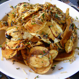 West Town Tavern Potato Chips with Parmesan, Rosemary, Balsamic Syrup and White Truffle Oil 
