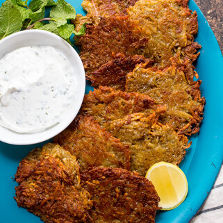 Tikka Masala Latkes with Mint Yogurt Sauce