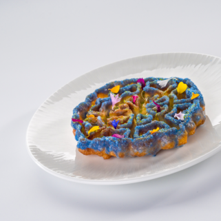 Idaho Potato & Blueberry Spirulina Bunuelos