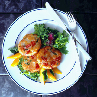 Potato Rock Shrimp Cakes with Fresh Mango Fruit Salsa 