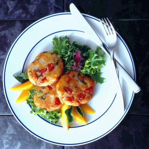 Potato Rock Shrimp Cakes with Fresh Mango Fruit Salsa 