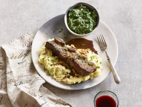 Short Ribs with Crushed Potato and Creamed Spinach