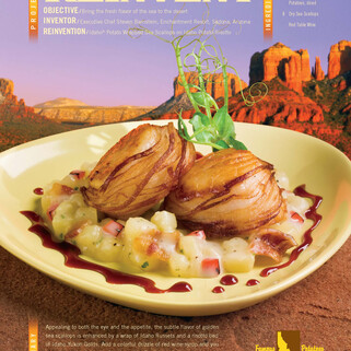 Idaho® Potato Wrapped Sea Scallops on Potato "Risotto" with Red Wine Drizzle