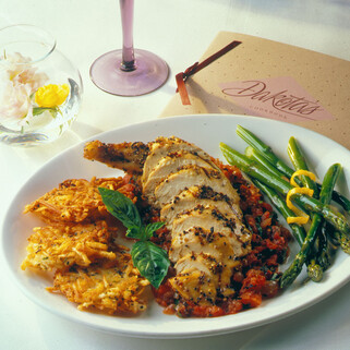 Garlic Potato Cakes with Chicken and Tomato Sauce