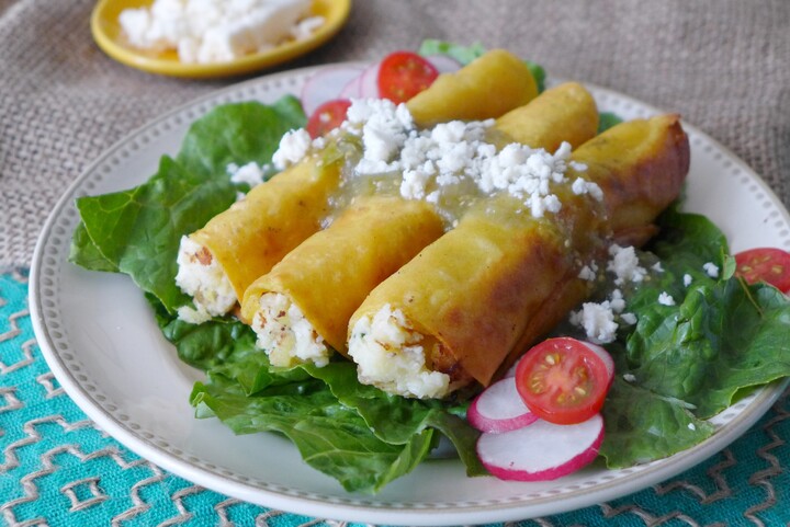Potato and Epazote Taquitos with Salsa Verde