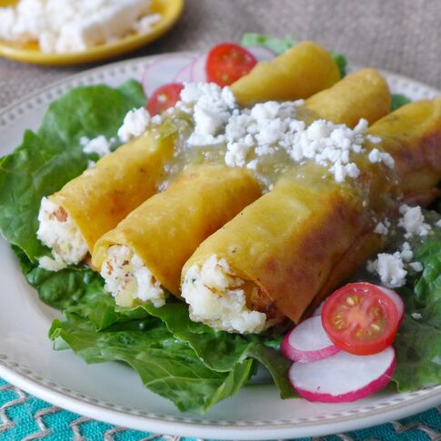 Potato and Epazote Taquitos with Salsa Verde
