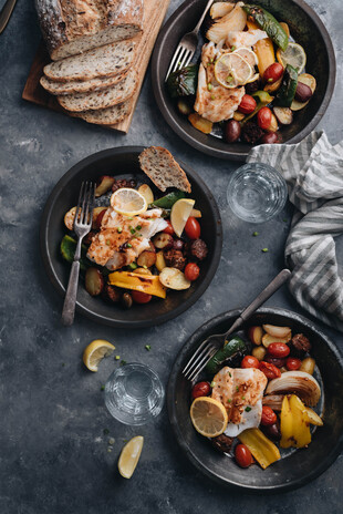 Baked Cod with Idaho® Potatoes and Peppers