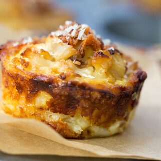 Idaho® Potato-Crusted Mini Cauliflower Gruyere Pies with Bacon Parmigiano Crumb Topping