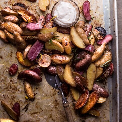 Lemon Roasted Fingerling Potatoes with Garlic & Lemon Aioli