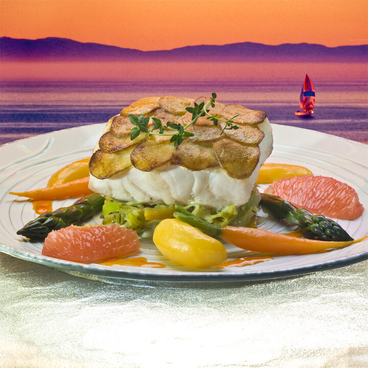 Idaho® Potato Crusted Sea Bass with Grilled Leek-Fennel Compote