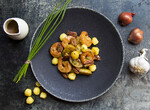 Roasted Idaho® Fingerlings with Rock Shrimp Jenkins, Poached Apples & Spiced Pecans