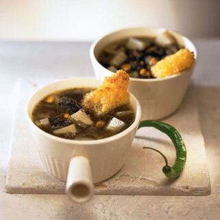 Idaho® Potato and Huitlacoche Soup with Oaxaca Cheese Croutons