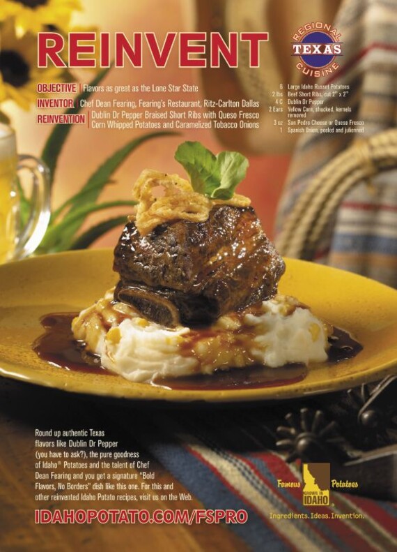 Dublin Dr Pepper Braised Short Ribs with Queso Fresco Corn Whipped Potatoes and Caramelized Tobacco Onions