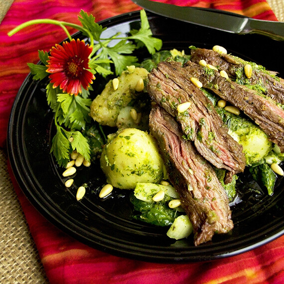 Grilled Skirt Steak with Warm Chimichurri Idaho® Potato Salad